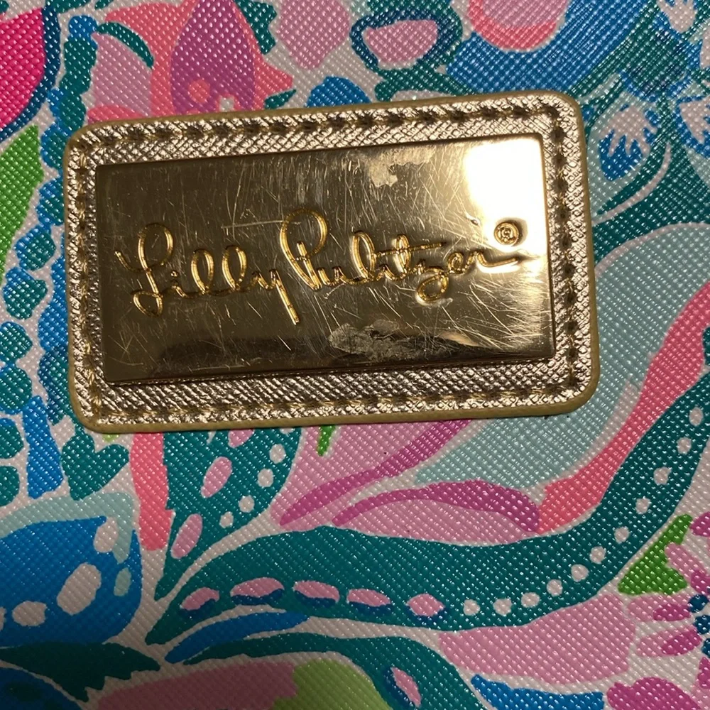 Lilly Pulitzer Pink and Blue Patterned laptop holder, light stain inside